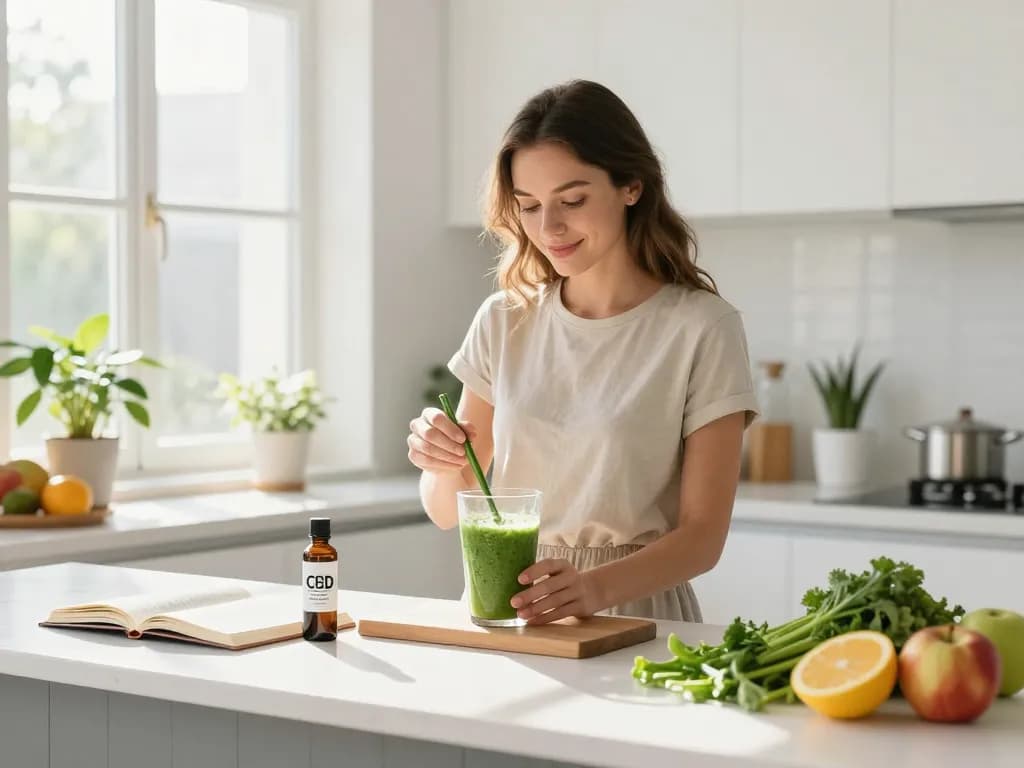 Thc vapes italia con olio CBD di qualità e elementi di benessere naturale in una cucina luminosa