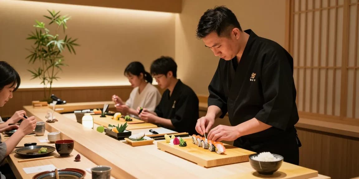 rokok88 fresh sushi rolls being crafted by a skilled chef in a modern restaurant