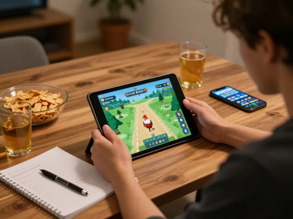 Esperienza di gioco domestico coinvolgente con Chicken Road recensioni su tablet, evidenziando strategia e divertimento.