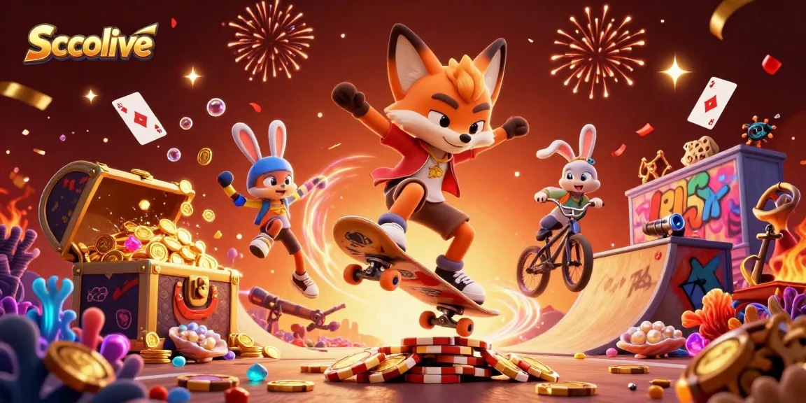 Socolive streams dynamic poker action, showcasing excitement with cartoon characters and casino symbols.