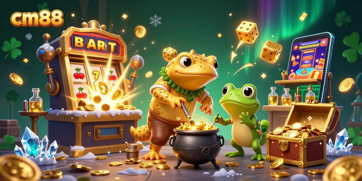 Experience the magic of cm88 with a golden salamander alchemist in a bustling casino