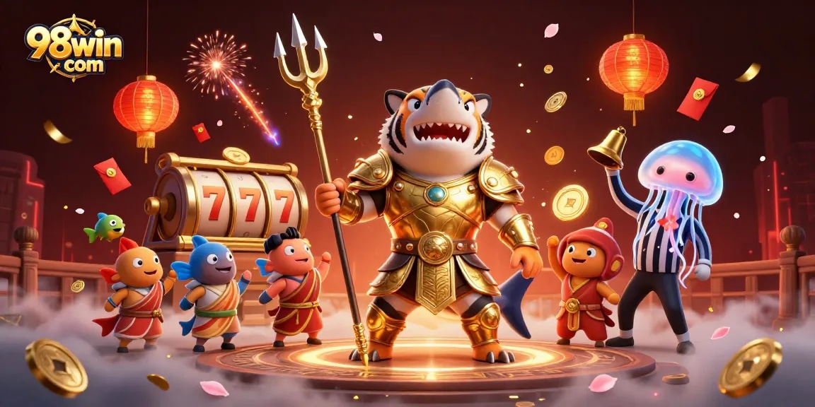 Experience thrilling action at 98win com with a colorful underwater casino scene featuring games and excitement.
