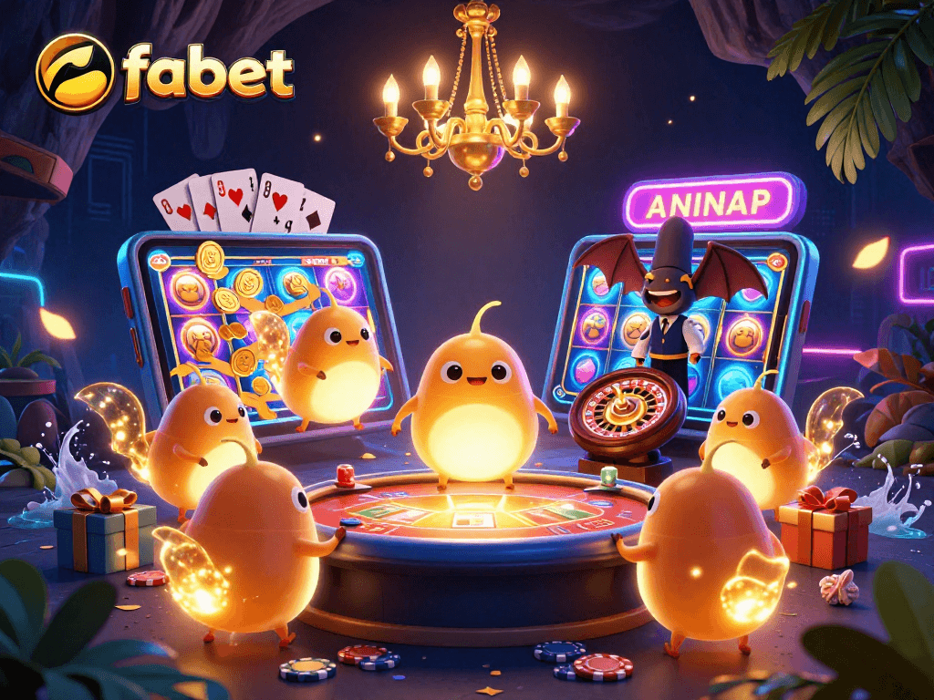 Experience fabet's vibrant glow with cartoon glowworms illuminating a unique cave casino scene.