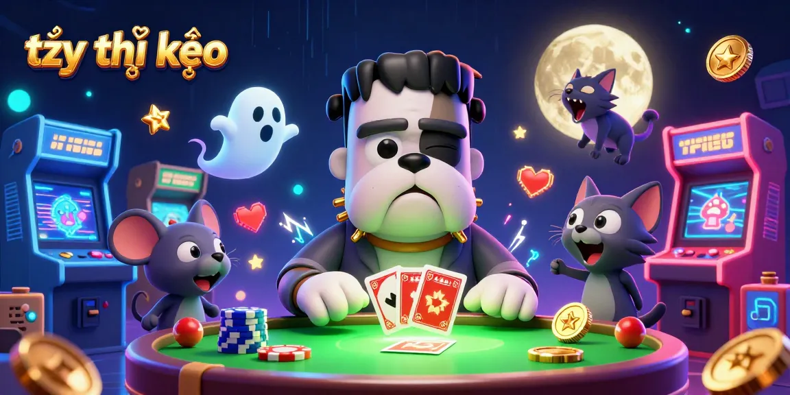 Betting with tỷ lệ kèo, a Frankenstein bulldog and a ghost mouse amid casino excitement.