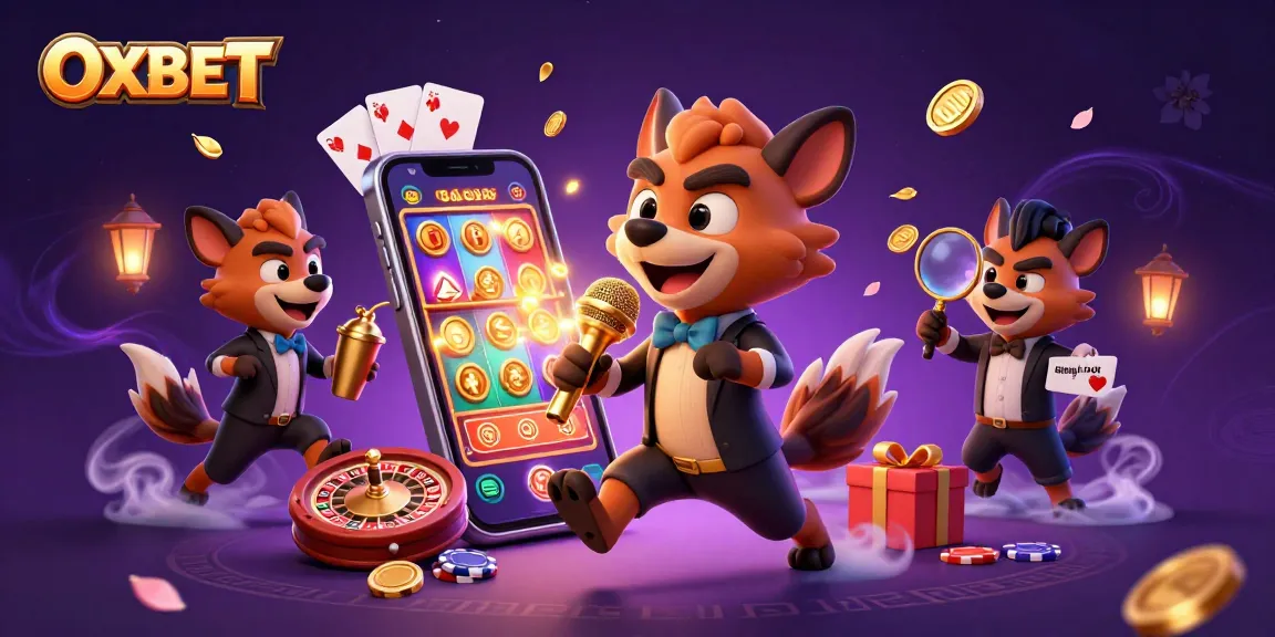 Experience the excitement of OXBET with a vibrant casino scene featuring hyenas and dynamic game elements.