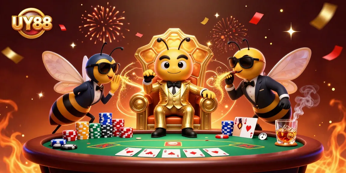 Join UY88's thrilling gambling adventure with a dynamic poker scene featuring vibrant characters.
