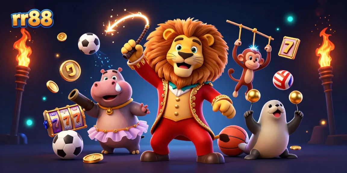 Experience the thrill of rr88 with 3D carnival characters surrounded by dynamic slots and sports elements.