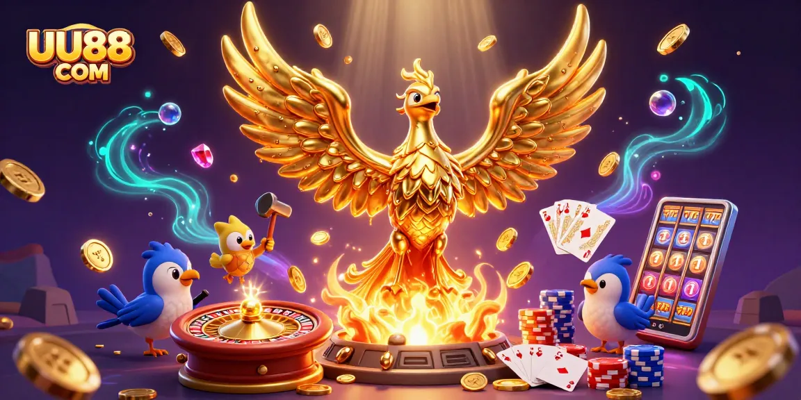 Experience thrilling gameplay at UU88 COM with a golden phoenix and vibrant casino elements.