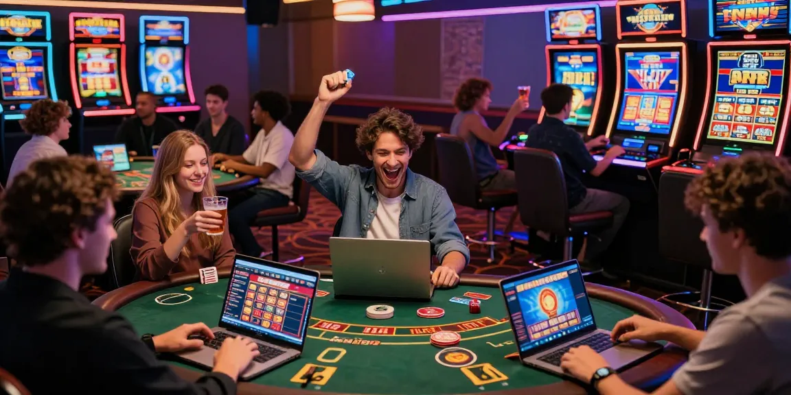 Giocatori entusiasti ai migliori casino non AAMS festeggiano vittorie in un'atmosfera vibrante di gioco online.