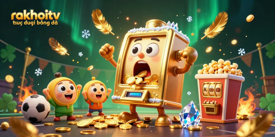 Experience rakhoitv trực tiếp bóng đá with an exciting 3D slot machine hitting its jackpot in a vibrant scene.