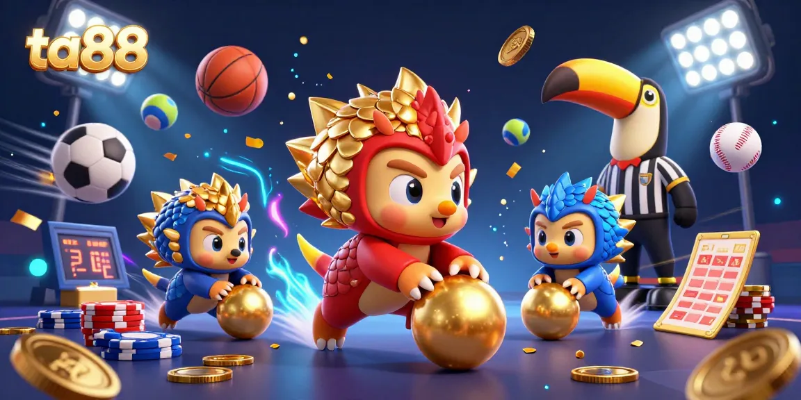 Engage in dynamic gaming action at ta88 with rival pangolins competing in a vibrant casino scene.
