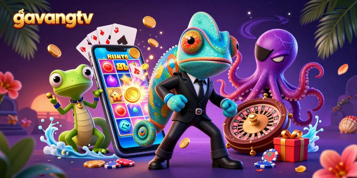 Experience thrilling gameplay with gavangtv as cartoon characters navigate vibrant casino elements.