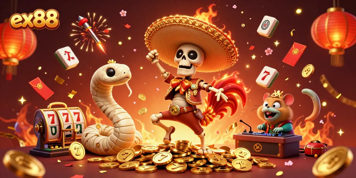 Celebrate wins with ex88's vibrant casino scene featuring dynamic dance and gold coins.