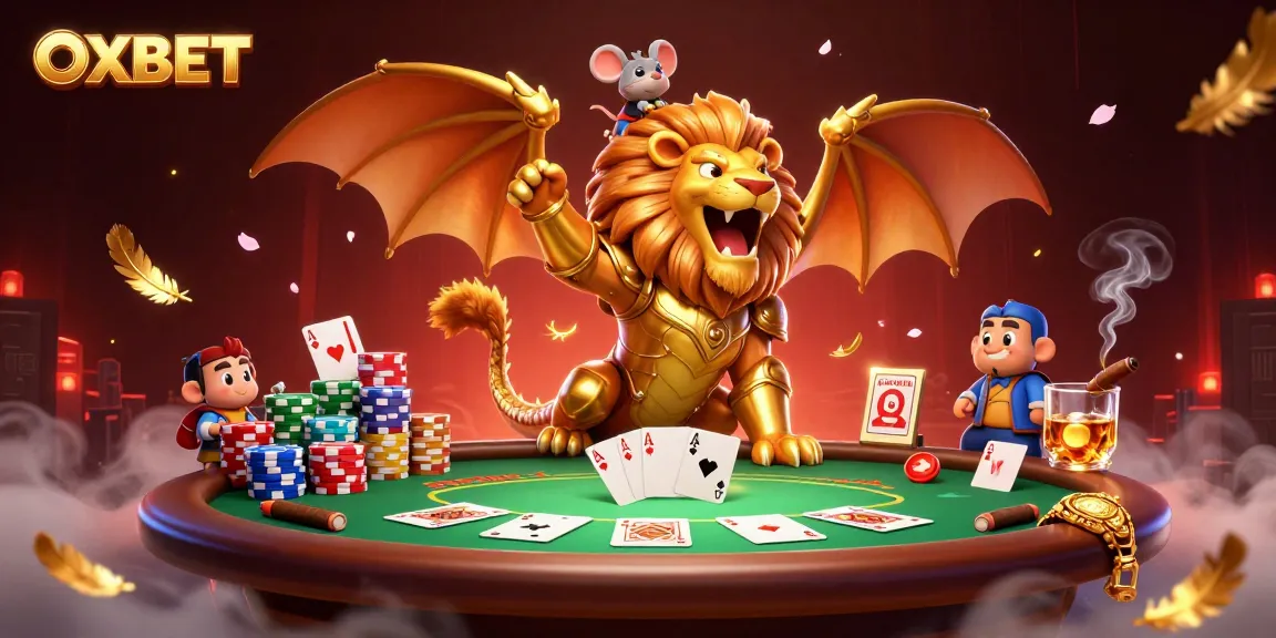 Watch OXBET's cartoon chimera creature representing triumphant gaming adventures with poker elements.