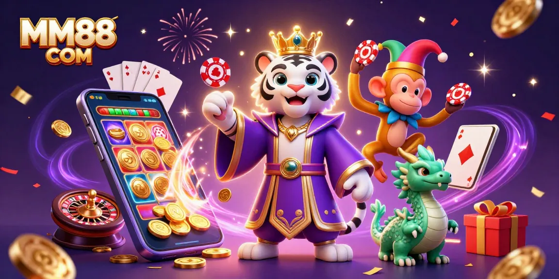 Engage in thrilling gameplay at MM88 COM, featuring dynamic characters and exuberant casino elements.