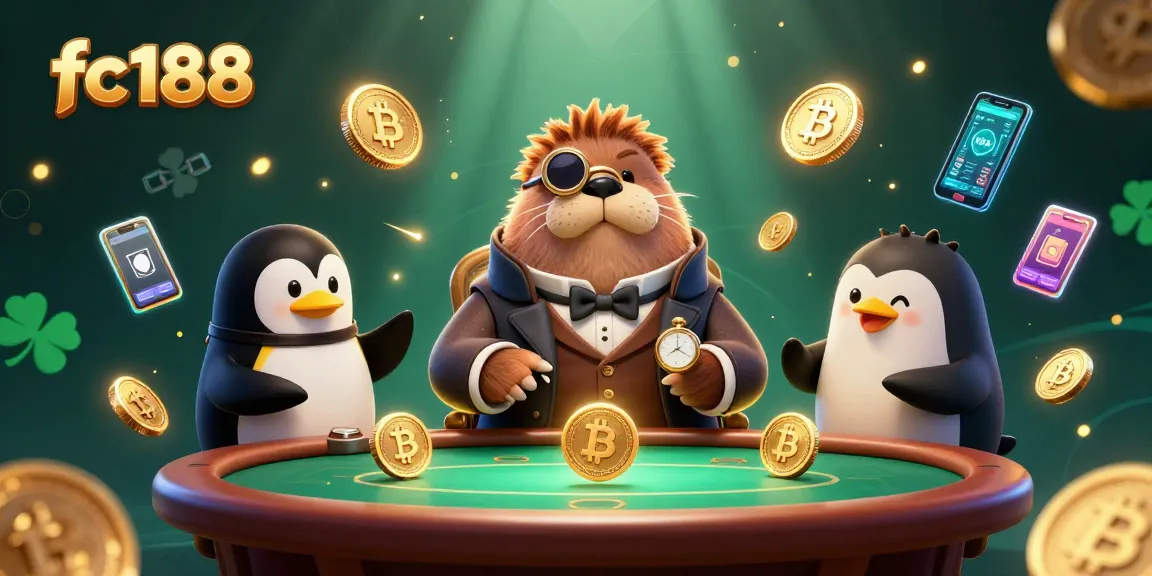 Play in a vibrant fc188 themed underwater poker scene with cartoon characters and glowing crypto elements.