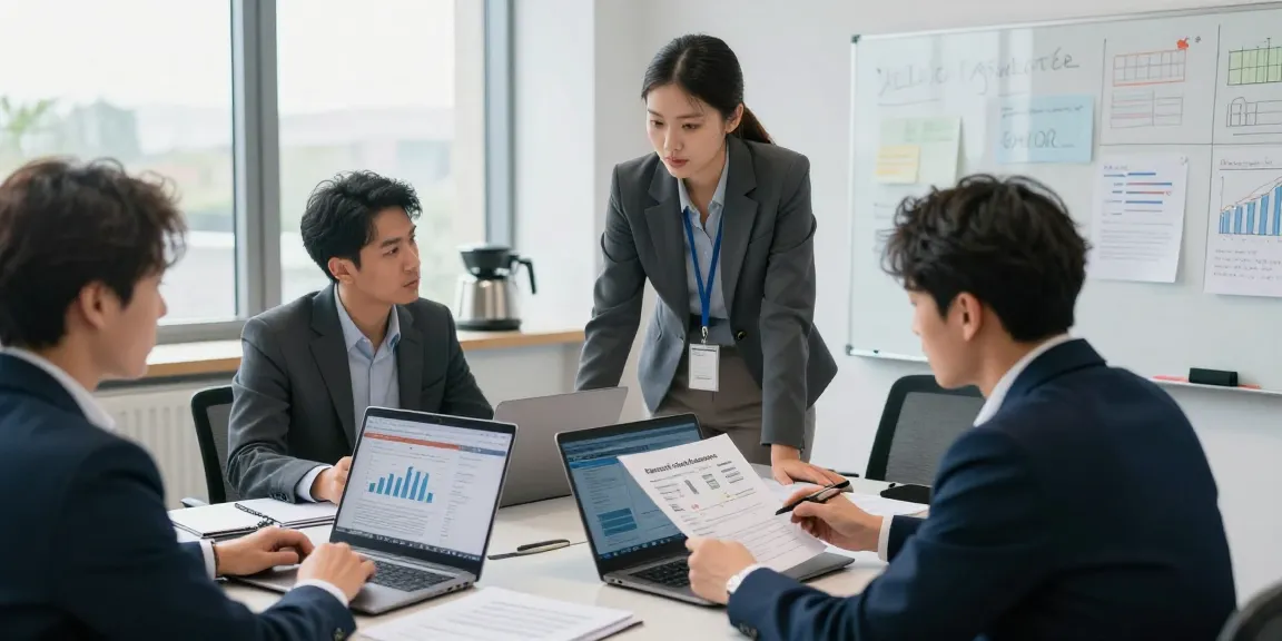 Team discussing the cheapest merchant cash advance in the UK during a business meeting with financial documents and laptops.