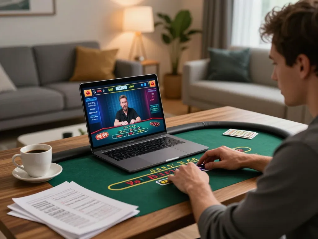 Player engaging in live baccarat on lc88 from home, showcasing strategic online gambling
