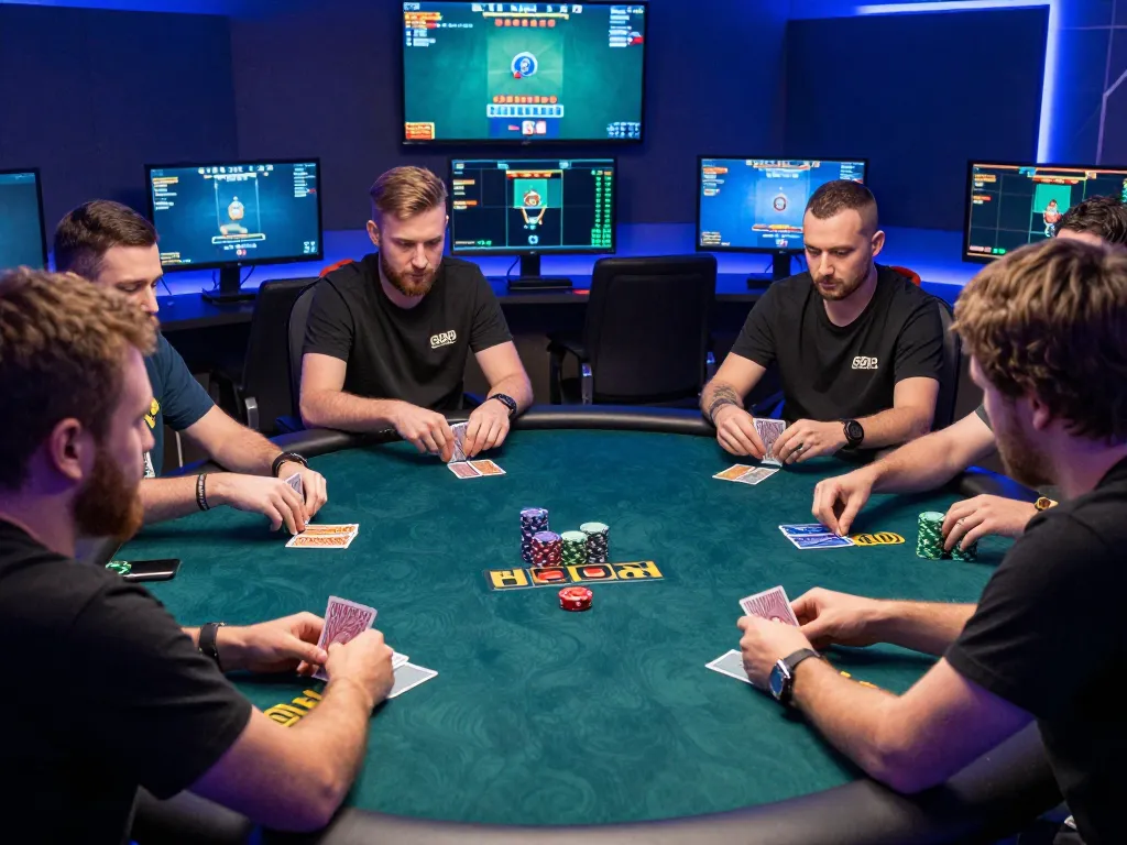 Intense online poker gameplay at GO8, featuring players calculating bets in a competitive setting.