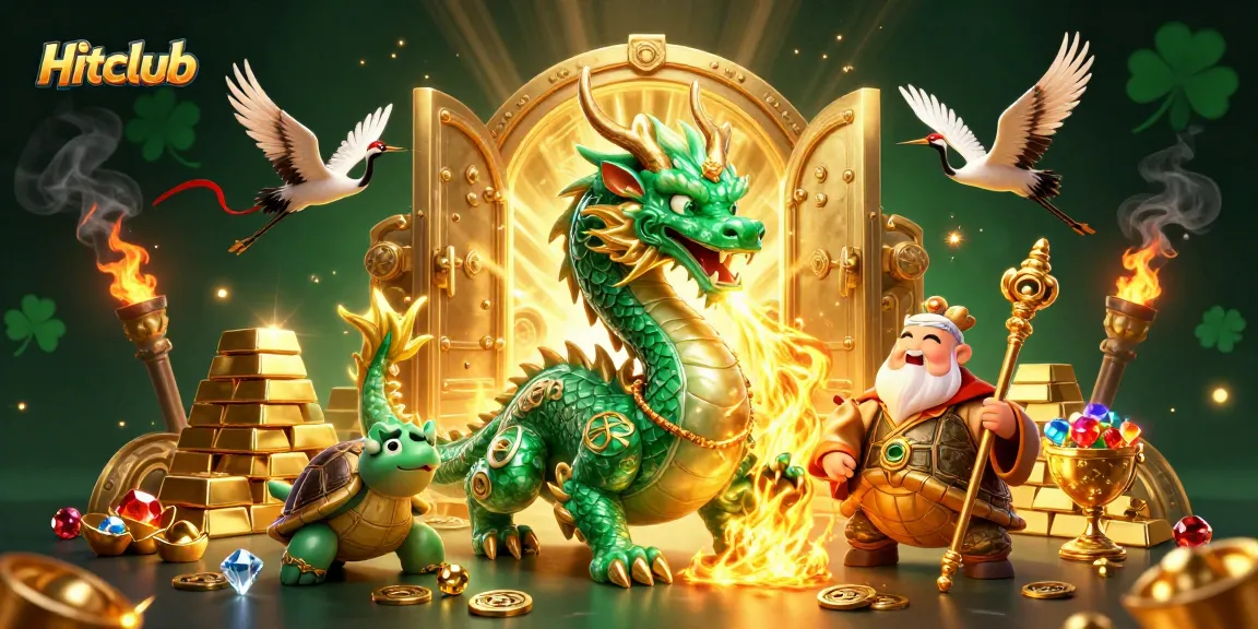 Experience the excitement of Hitclub with a vibrant 3D dragon, treasures, and lucky symbols.