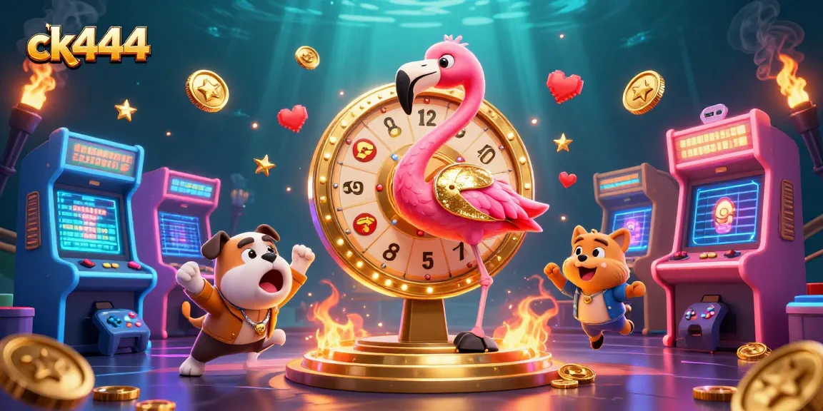 Spin the golden prize wheel at ck444 casino with lively characters in a vibrant 3D scene.
