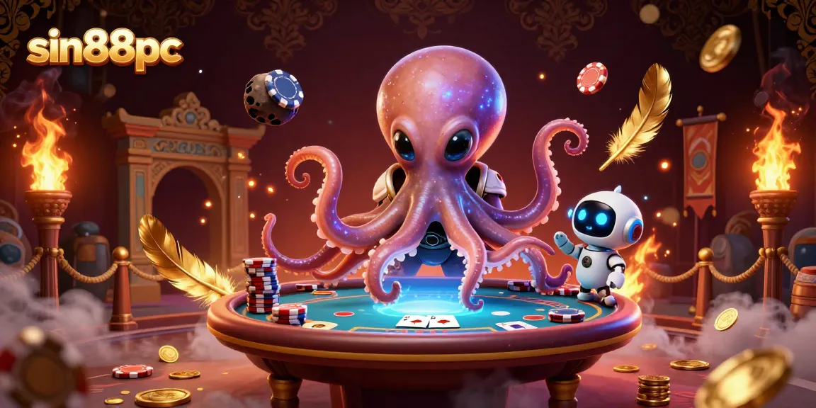 Experience thrilling gameplay with sin88pc's cosmic poker scene featuring an alien octopus and robot.