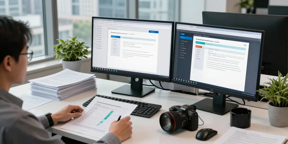 Document fraud detection analysis with a security analyst reviewing digital documents in a modern office