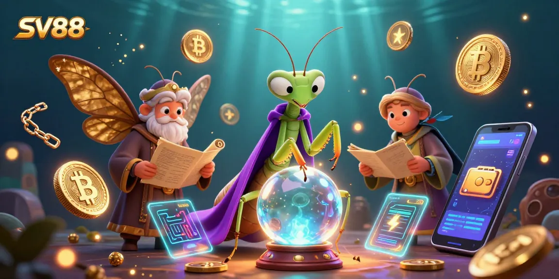 Experience winning strategies at SV88 with colorful characters and crypto elements in a vibrant casino scene.