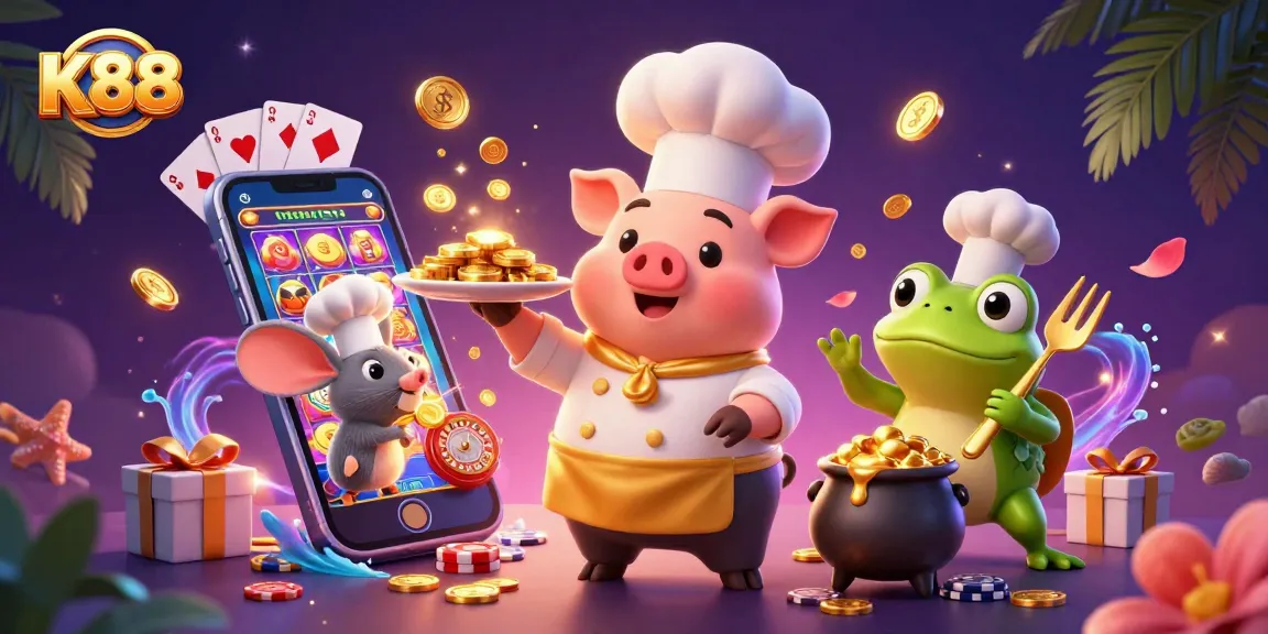 K88 players enjoy thrilling casino adventures with gold coins, slot games, and engaging characters.
