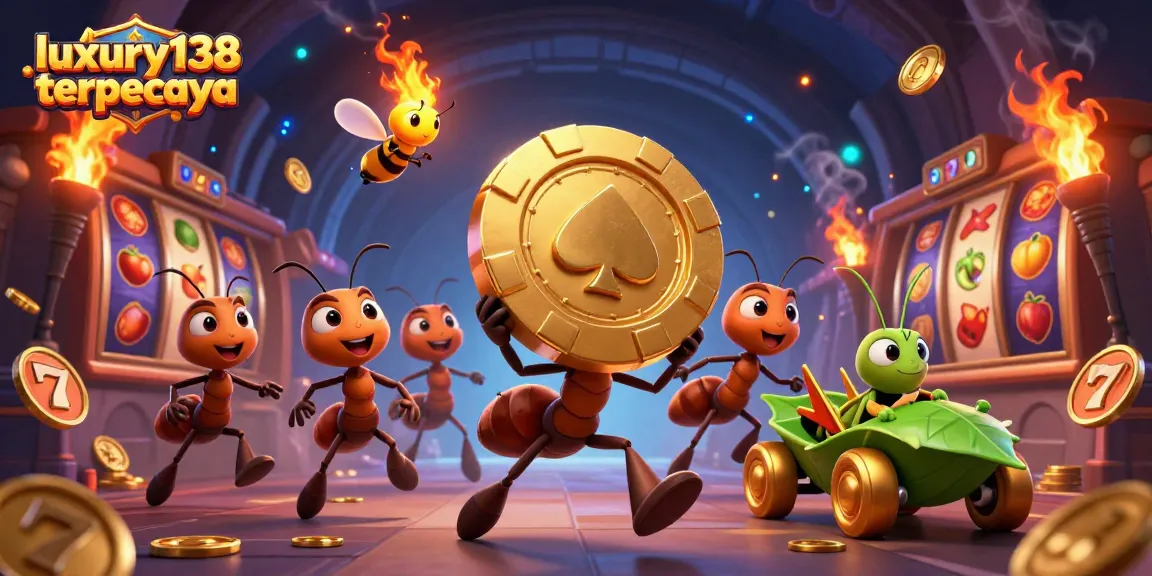 Experience excitement with luxury138 terpecaya in a vibrant 3D heist scene featuring playful gambling characters.