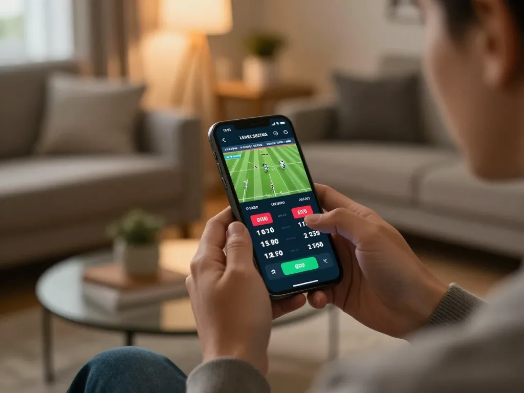 Placing bets on the Nhà cái VN88 app for live sports, showcasing thrilling online gambling.