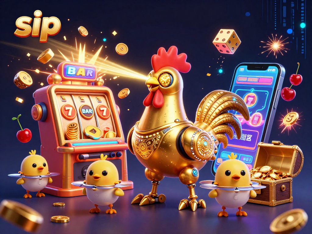 Sip enhances the casino experience with vibrant characters and dynamic slot elements in a thrilling 3D rendering.