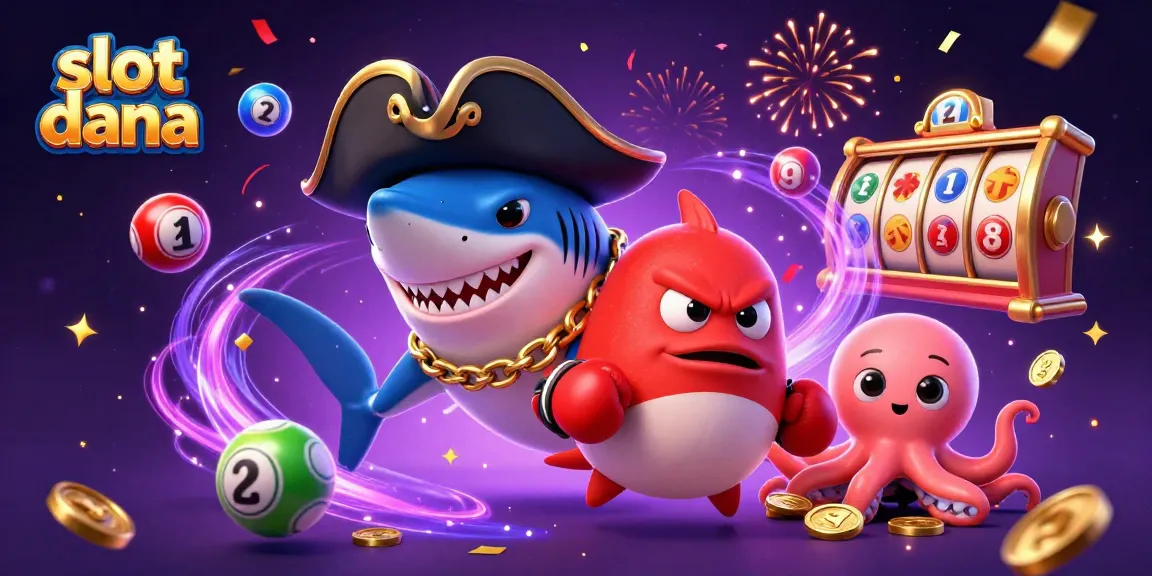 Experience thrilling gameplay with slot dana as a playful pirate shark and friends celebrate wins!