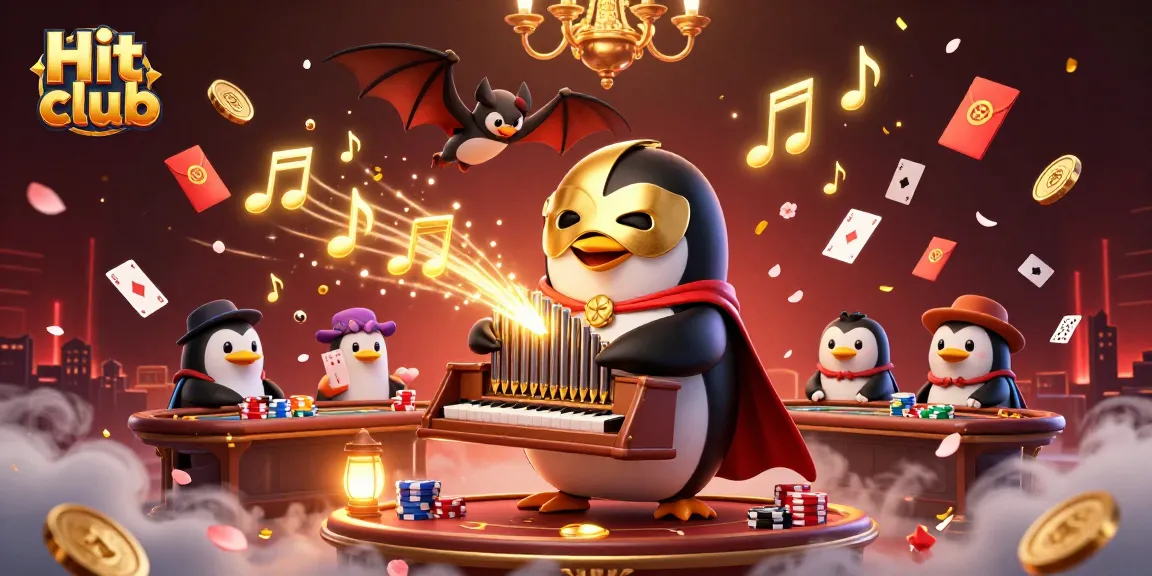 Experience the thrill at Hit club with a vibrant 3D casino scene full of golden coins and acrobatic characters.