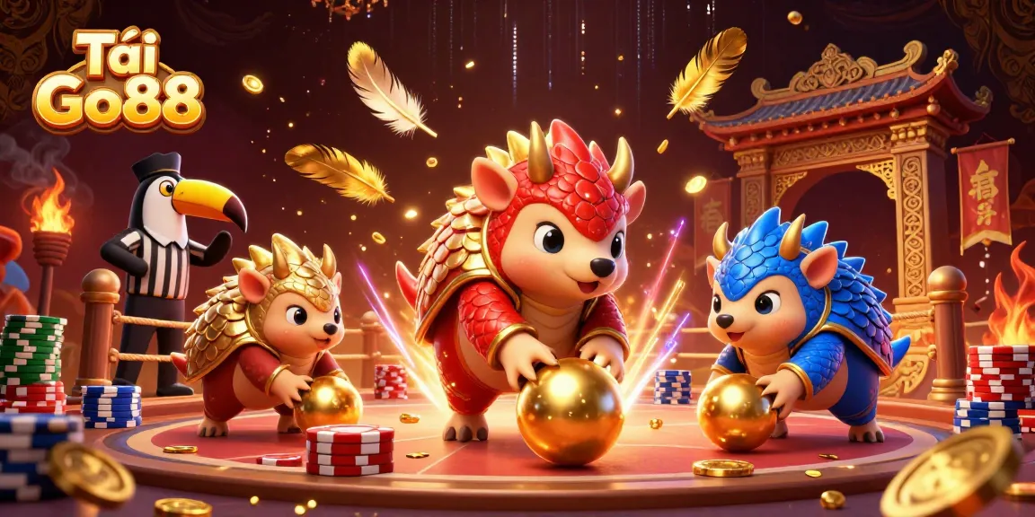 Experience the vibrant gaming world with Tải Go88 as pangolins roll through golden coins in an animated casino.