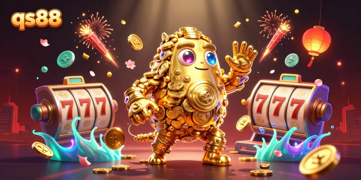 Engage in thrilling qs88 experiences with vibrant 3D slot reels and golden golem artwork.