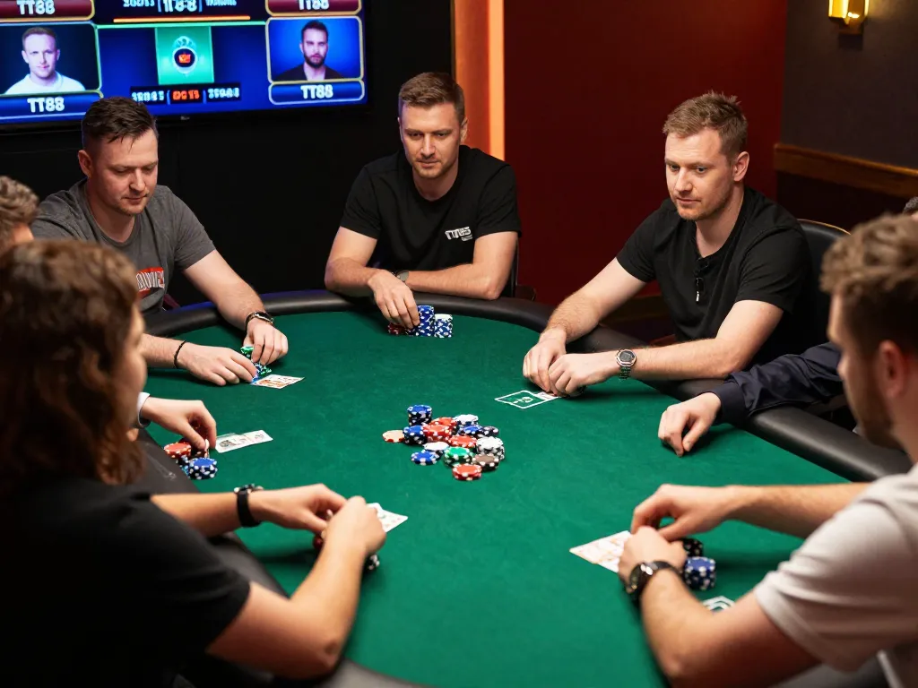 TT88 online casino poker game in action with chips and players making strategic moves.