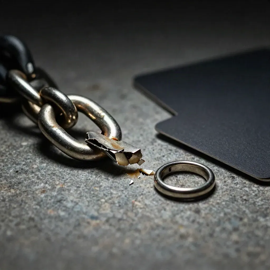 Macro di catena spezzata con anello di riparazione e sleeve report scura.
