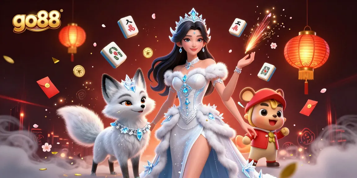 Win big with go88 in this vibrant casino-themed illustration showcasing live entertainment and excitement.