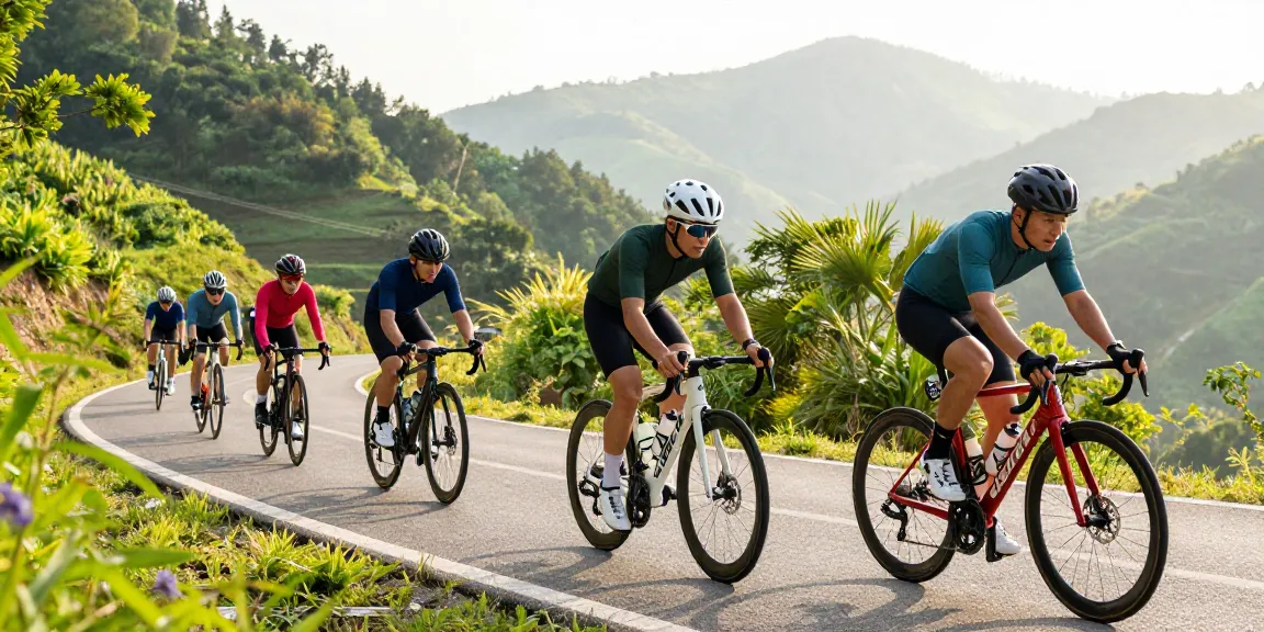 Ciclismo italiano athletes riding mountain road, showcasing determination and scenic views.