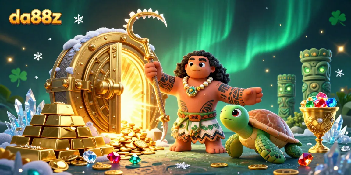 Join the adventure with da88z in a vibrant casino scene featuring a treasure vault and dazzling gems.