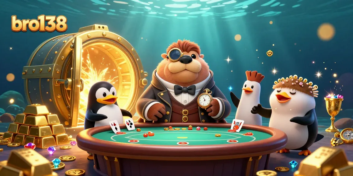Join bro138's underwater poker game with a jolly walrus and a bluffing pufferfish!