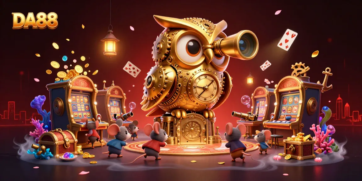 Engage with DA88's vibrant casino scene featuring whimsical characters and dynamic gaming elements.