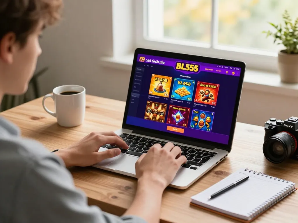 The nhà cái BL555 platform showcased on a laptop screen during an engaging online gaming session, highlighting responsible gambling.