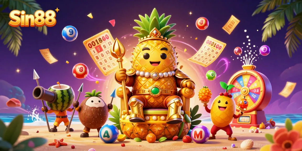 Spin the reels at Sin88, featuring vibrant characters and dynamic lottery elements in a colorful casino scene.