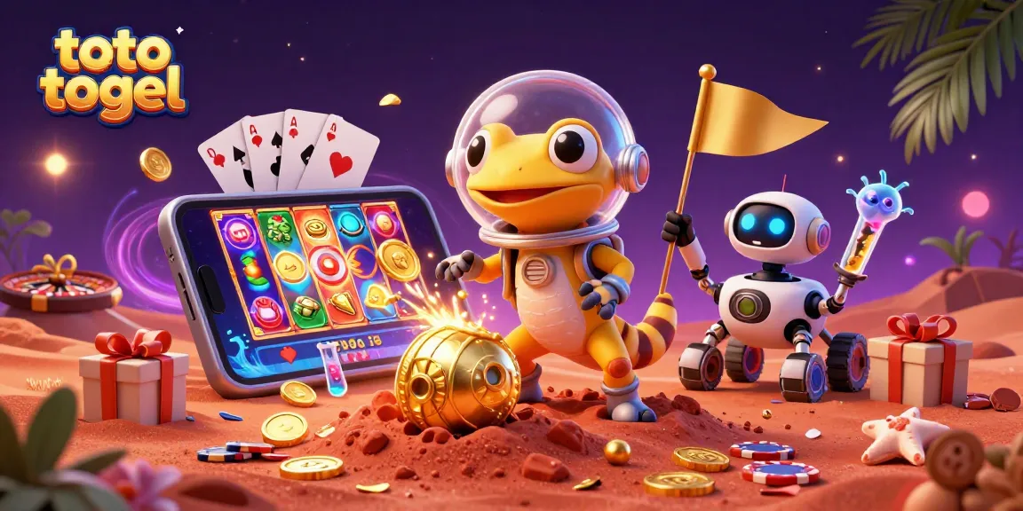Engage with toto togel as the Martian gecko explores a hidden casino with exciting game elements.
