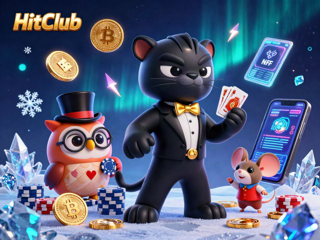 HitClub brings excitement as a stylish panther deals cards, surrounded by vibrant game elements.