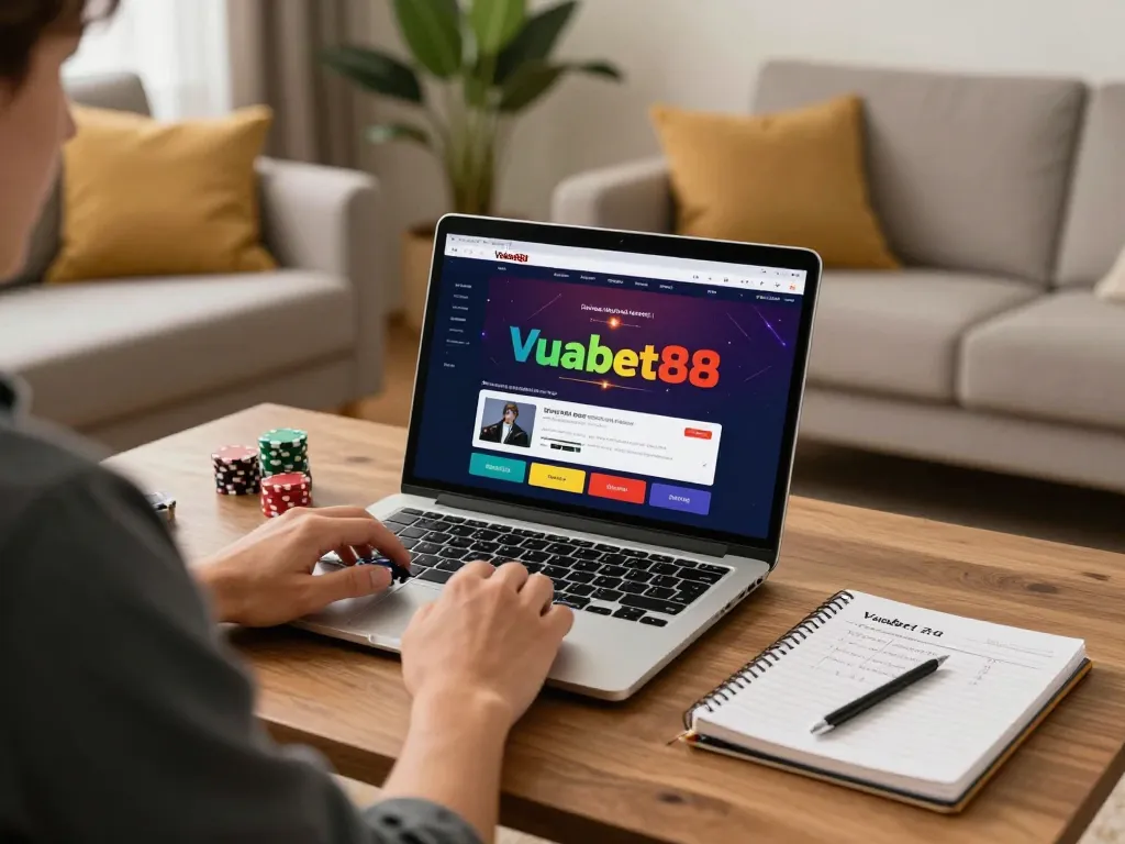Engaging with Vuabet88 online poker in a cozy living room, blending strategy and entertainment.
