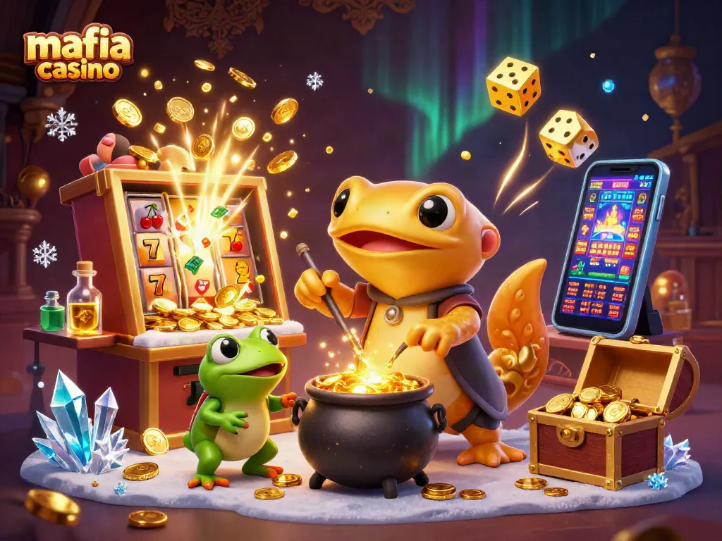 Mafia Casino scene featuring a golden salamander alchemist amid explosive jackpots and dynamic gaming excitement.
