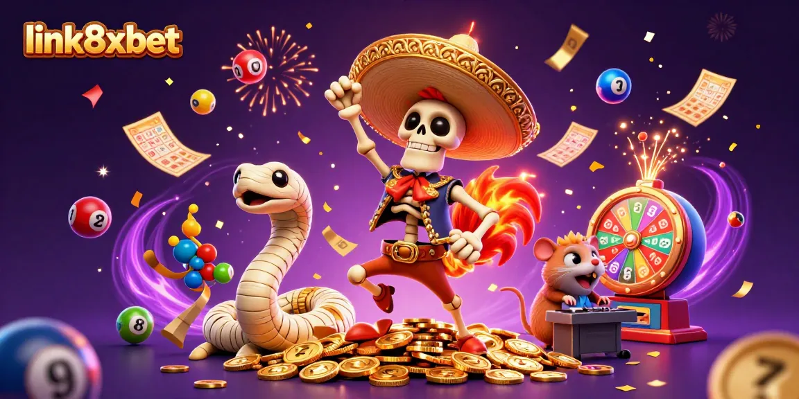 Experience thrilling wins at link8xbet with a vibrant 3D casino scene filled with energetic characters and exciting game elements.